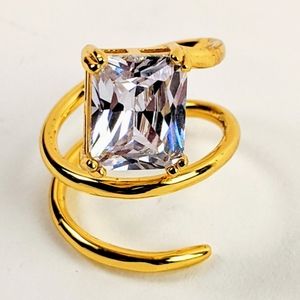 Gold Tone Wrap Ring With Clear Crystal Setting